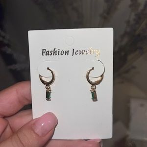 Emerald green rhinestone gold hoops